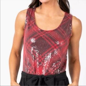 🆕 Agnes & Dora Red Plaid Sequin Tank Top size XL